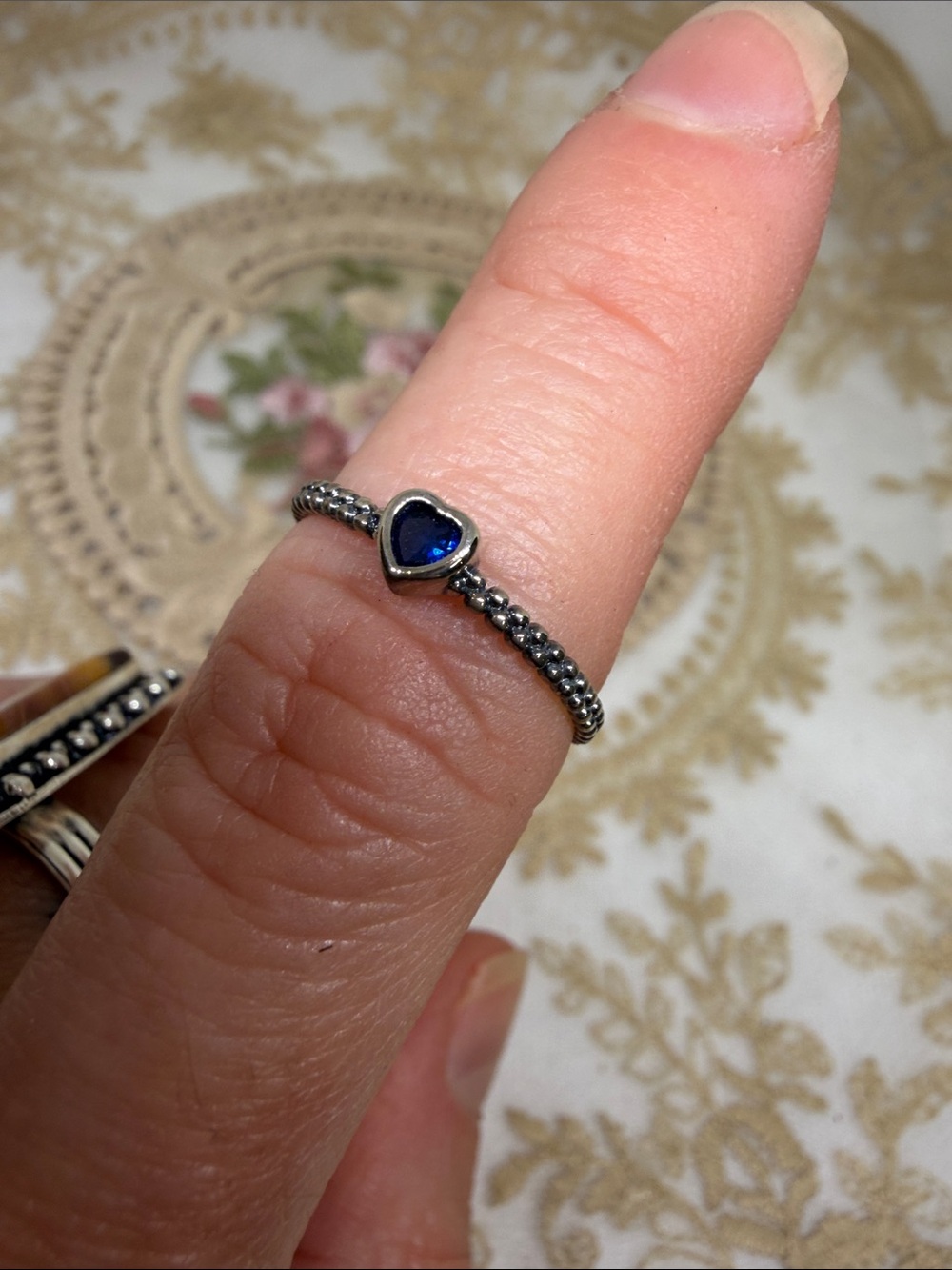 S925 Natural Blue Sapphire Heart Ring Size 6 Vintage Estate Dainty